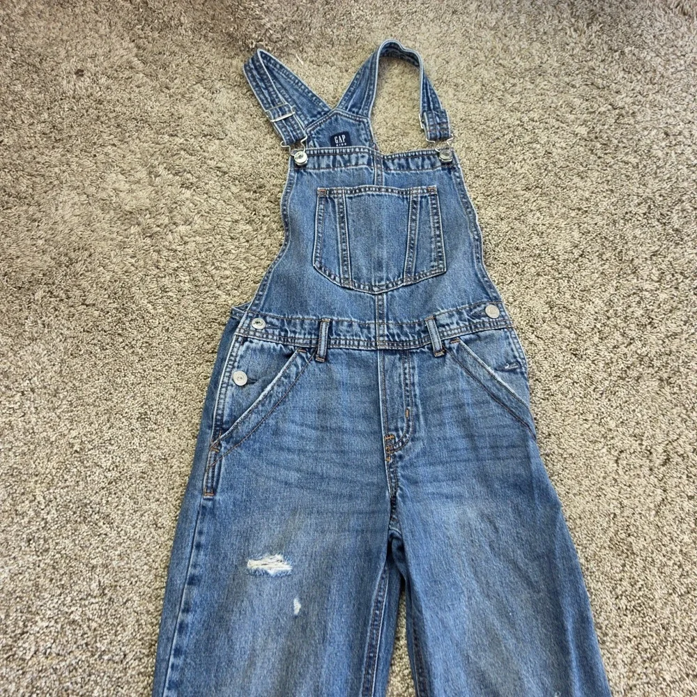 Gap Kids Overalls Girls Large Blue Distressed Wide Leg Denim Outdoor Y2K Kids